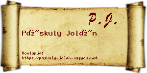 Páskuly Jolán névjegykártya